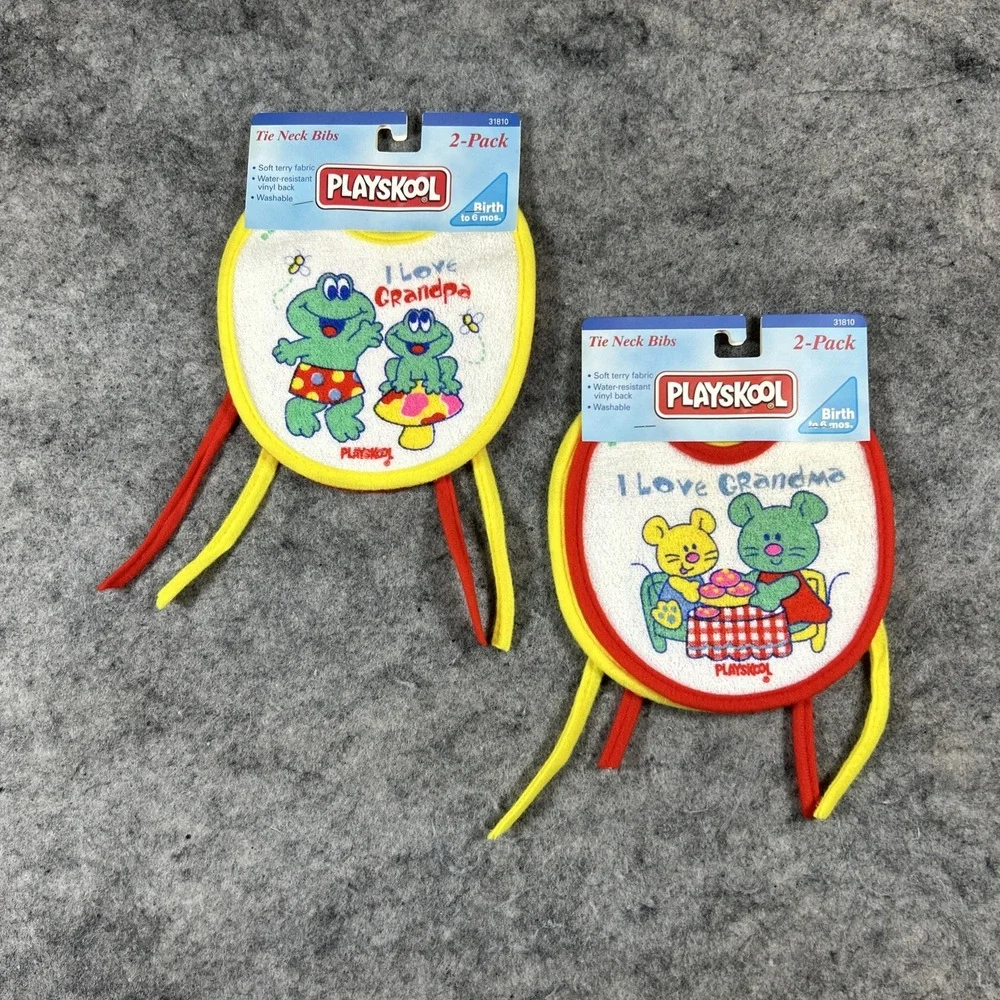 Vtg Playskool Bibs 1996 Hasbro Plastic & Terry I‎ love Grandma & Grandpa New